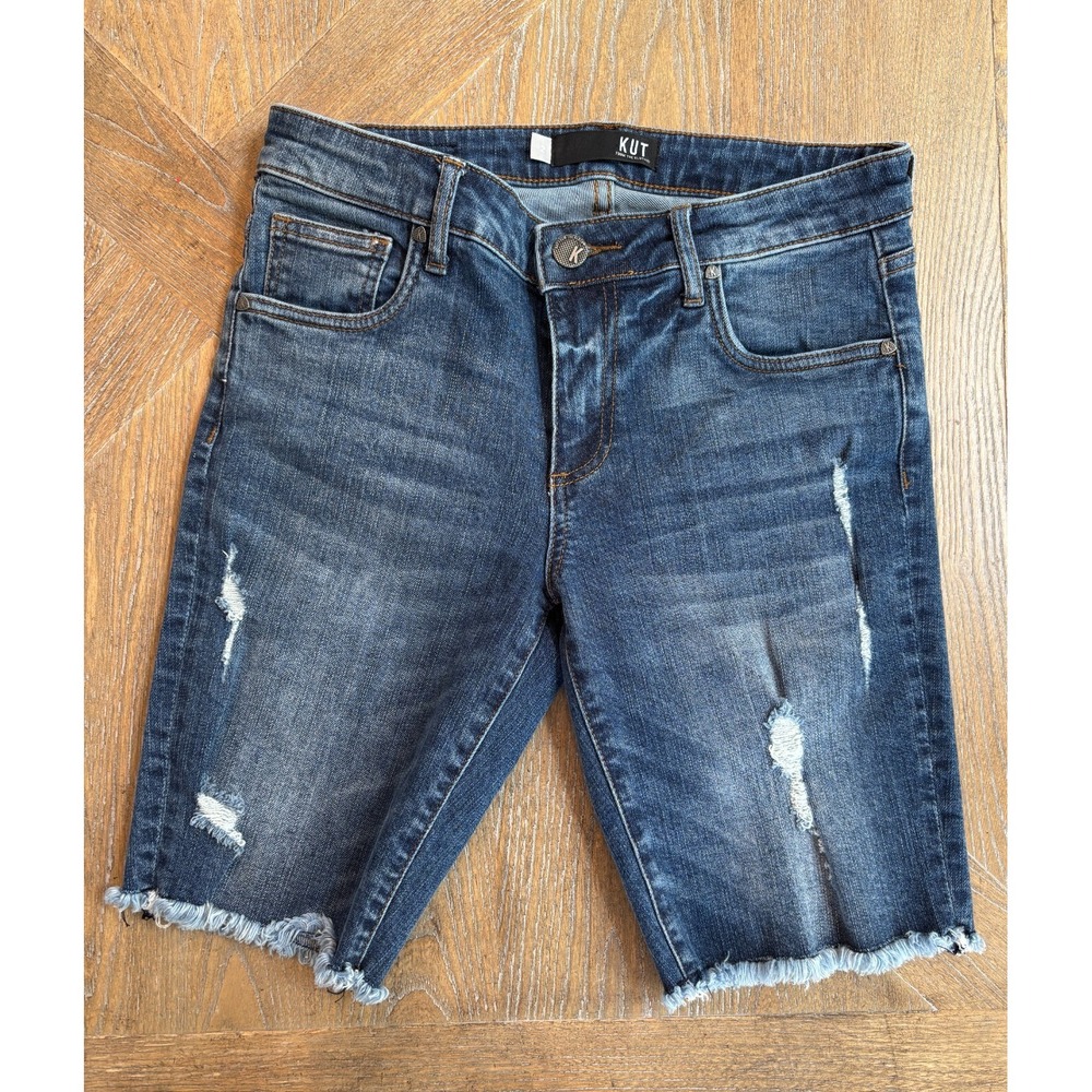 Kut from the Kloth Sophia Bermuda Mid Rise Distressed Raw Hem Jean Shorts Size 2